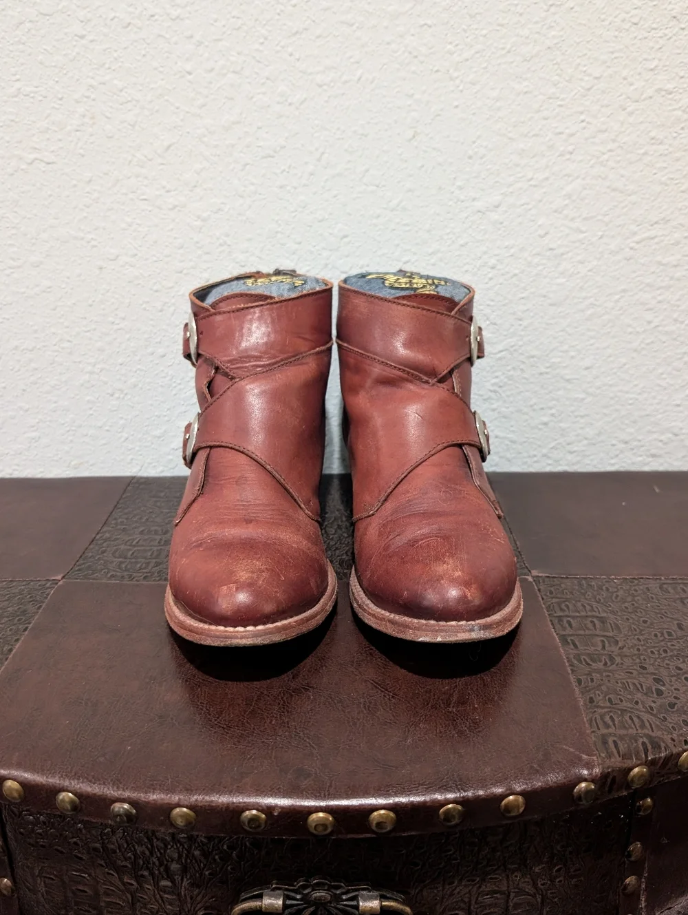 Freebird Saga Distressed Leather Buckle Booties Size 9
